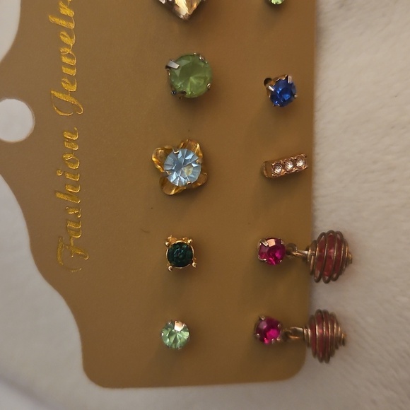 Vintage Multicolor Rhinestone Stud Earring Set - Picture 2 of 4